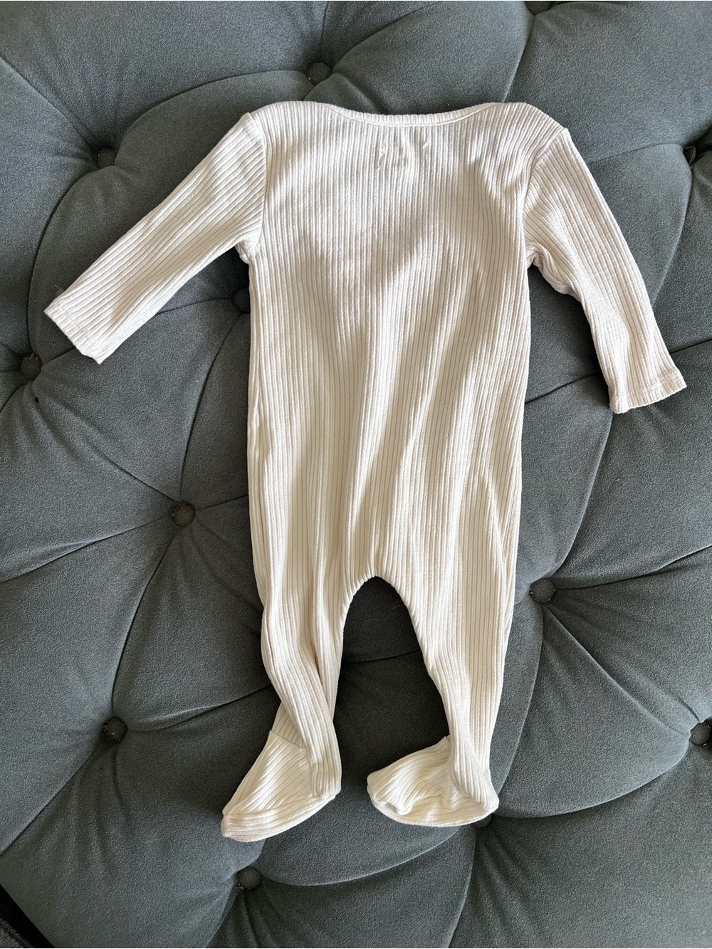 Cream Ribbed Footed Baby One-Piece Romper - Picture 2 of 4